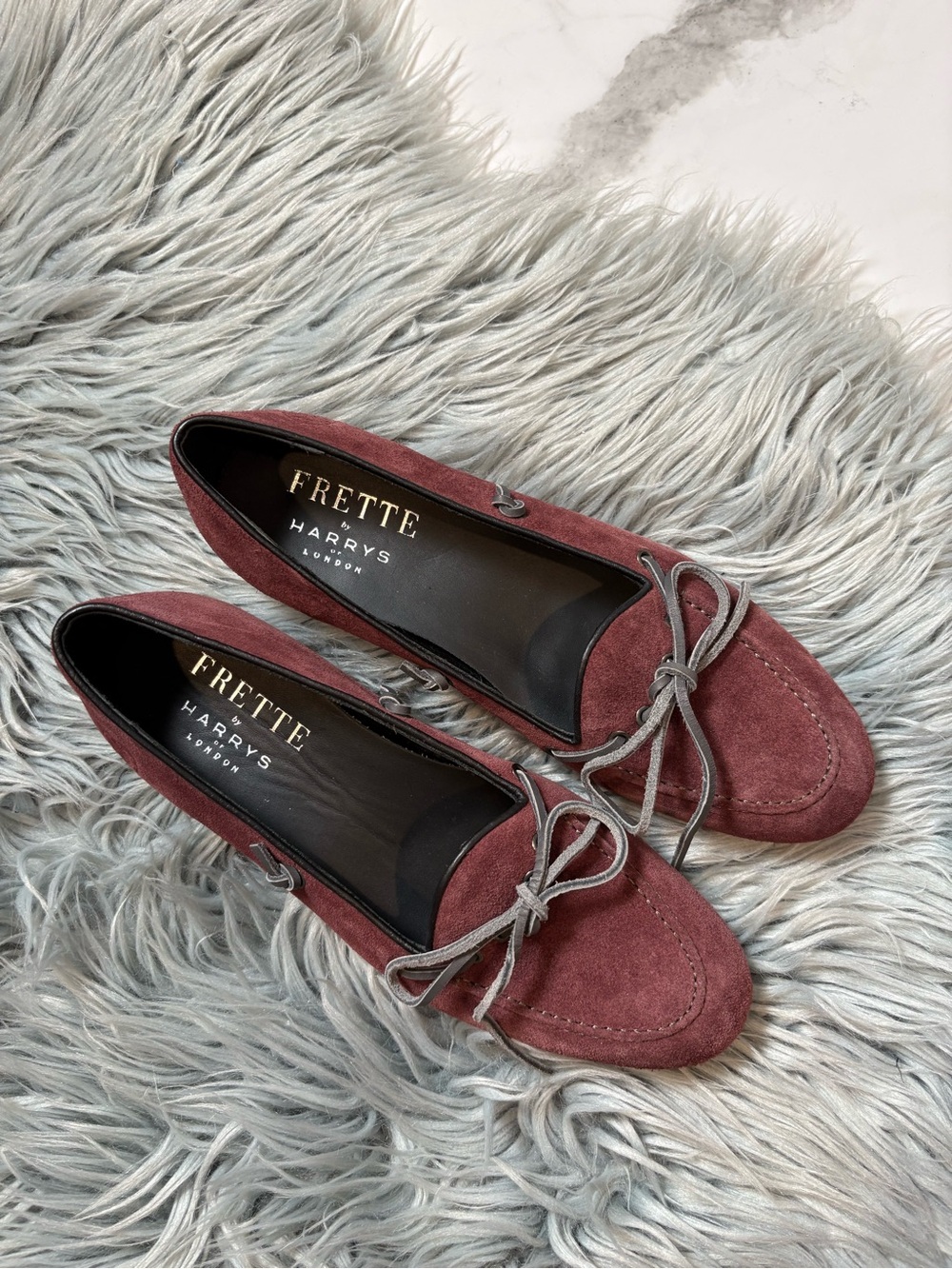 Frette by Harry’s of London apron toe suede driver loafer in wine - 36